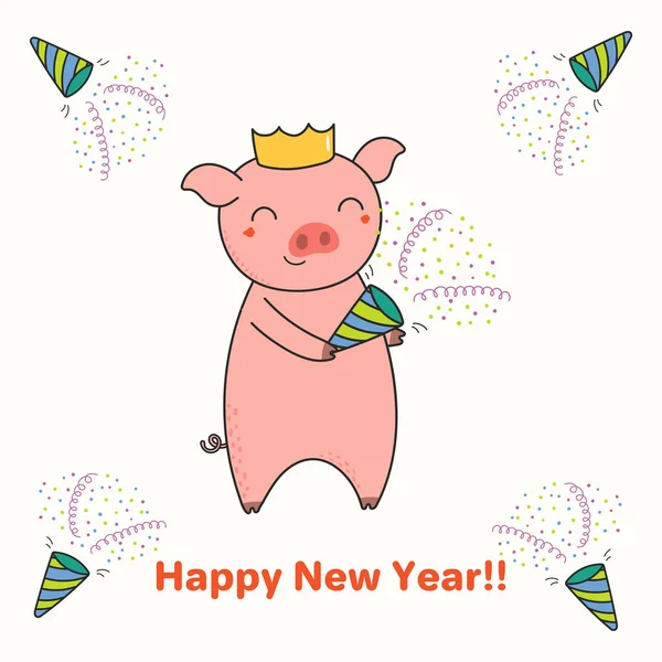 Χέρι Που Νέο Έτος Ευχετήρια Κάρτα Χαριτωμένο Και Αστεία Χοίρου — Διανυσματικό Αρχείο