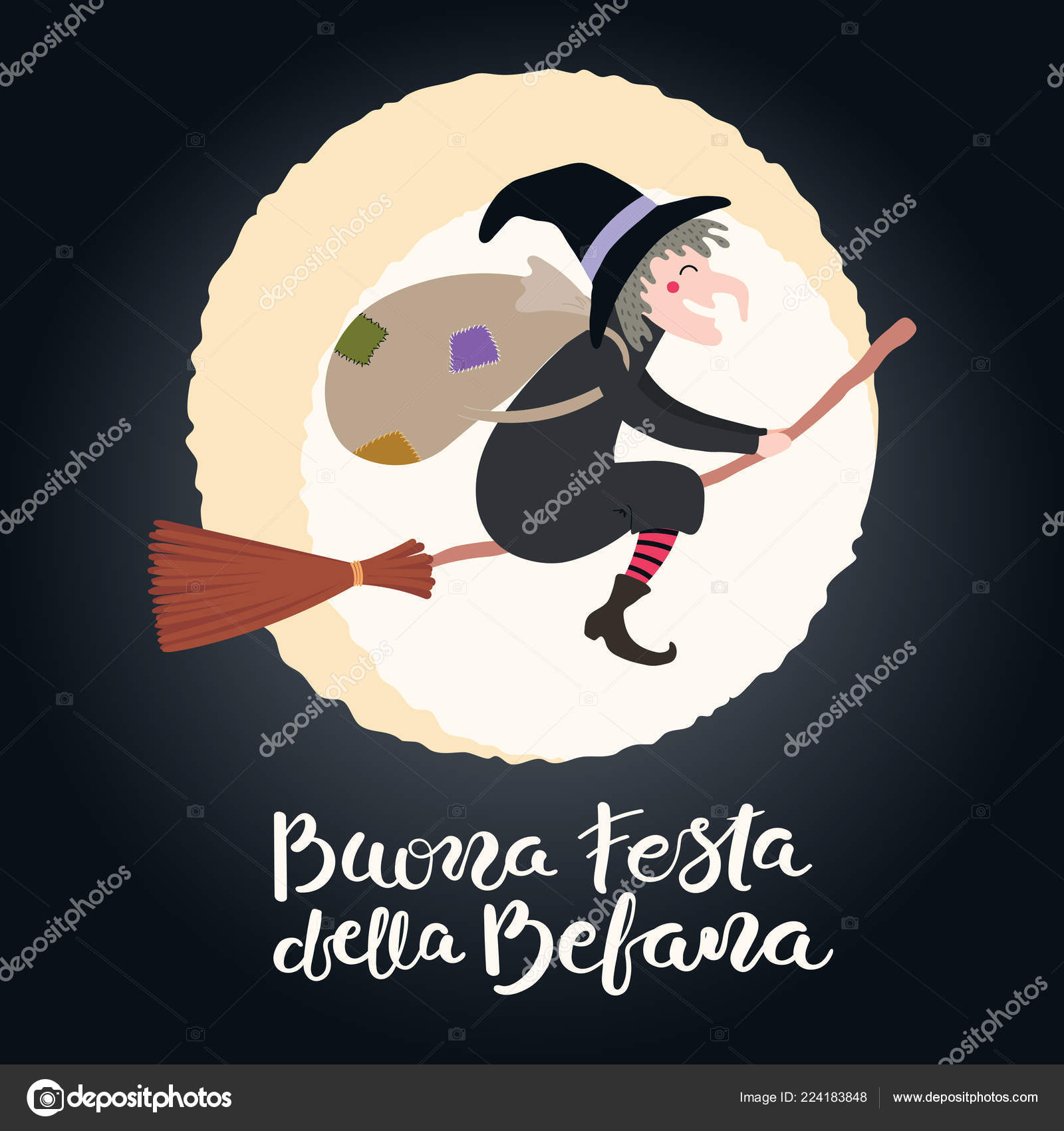 Befana Flat Vector Design Illustration Stock Illustration