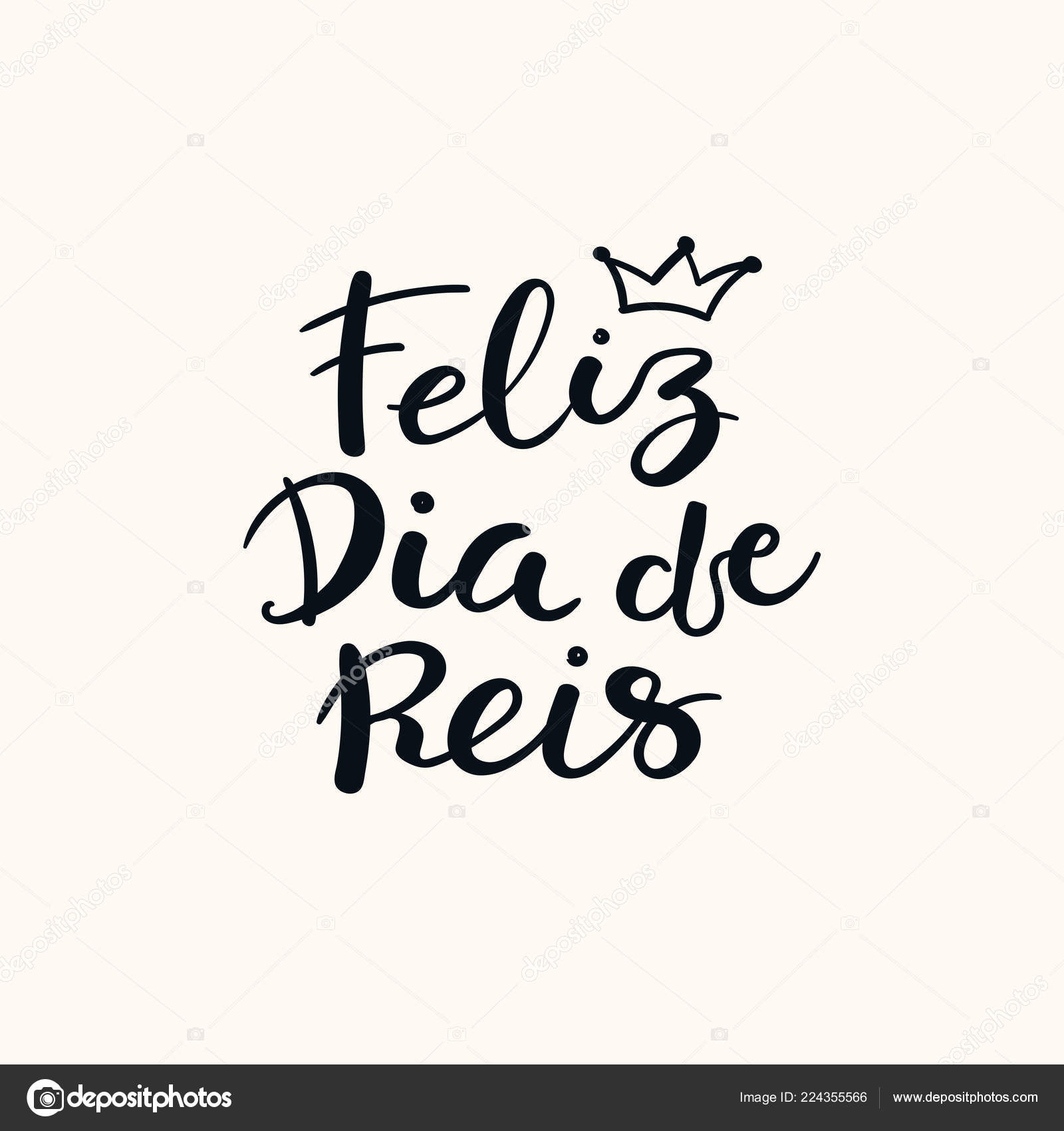 Hand Written Portuguese Calligraphic Lettering Quote Happy Kings Day