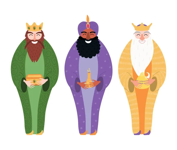 Handgezeichnete Vektorillustration Der Drei Könige Des Orients Mit Geschenken Isoliert — Stockvektor
