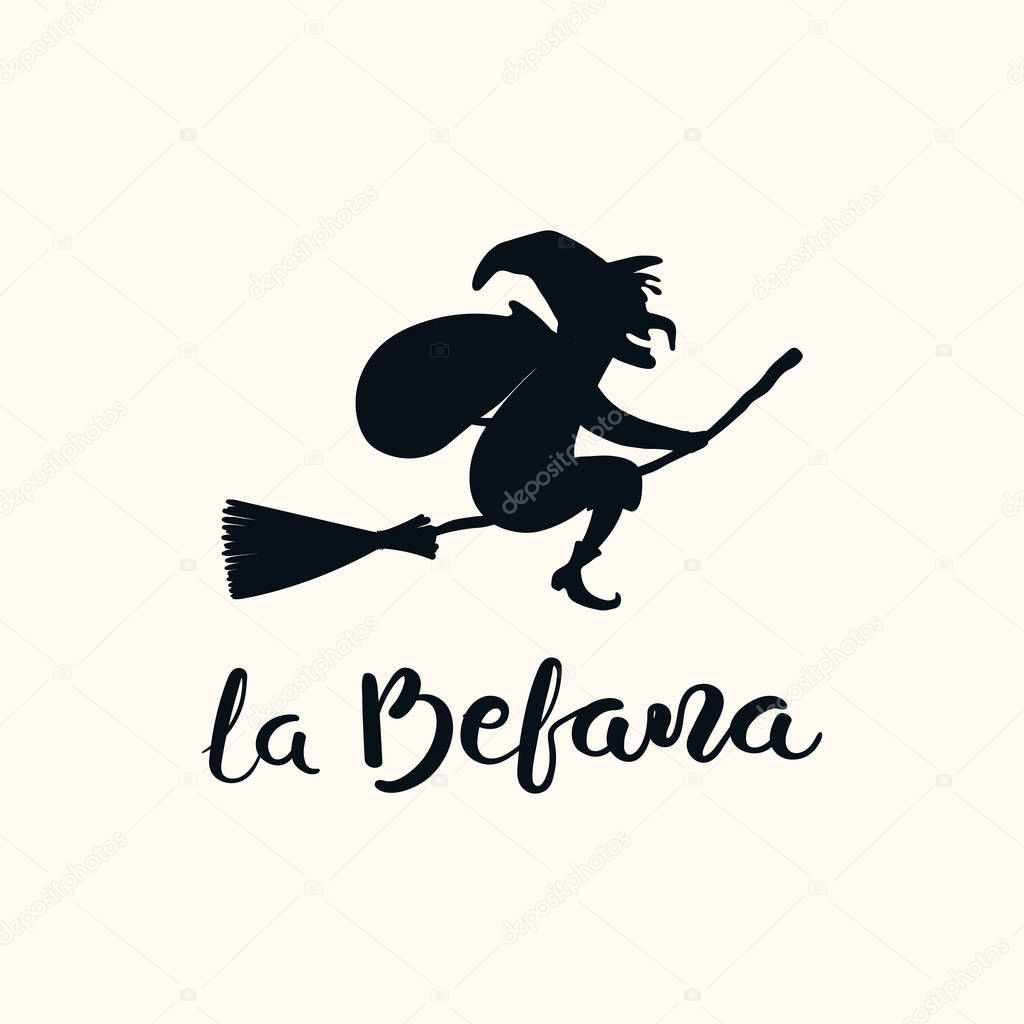 Hand written Italian lettering quote Epiphany witch Isolated on white background. Hand drawn vector illustration. Design concept, element for card