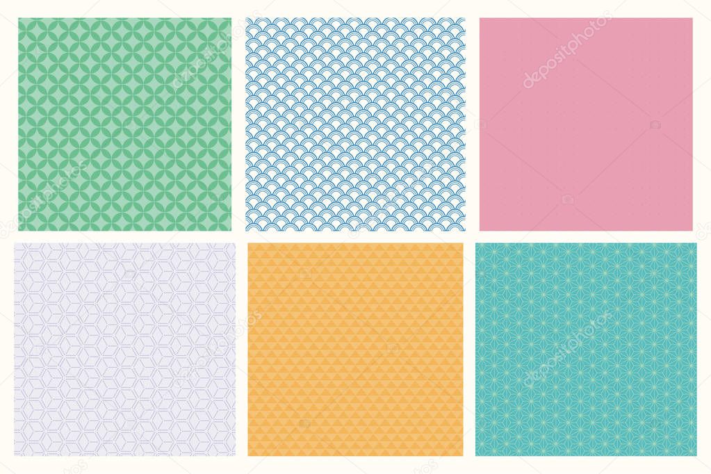 Set of traditional eastern seamless geometric pattern in pastel colors. Vector illustration