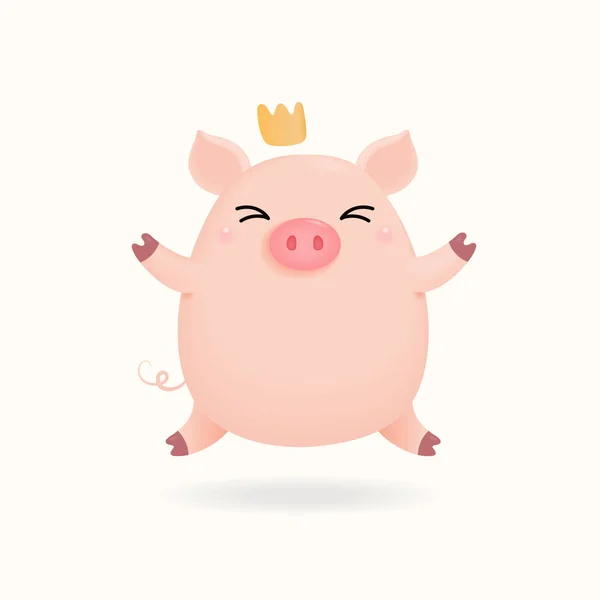 手绘的向量例证一个可爱的小猪在冠隔绝在白色背景 中国新年贺卡的设计理念 — 图库矢量图片