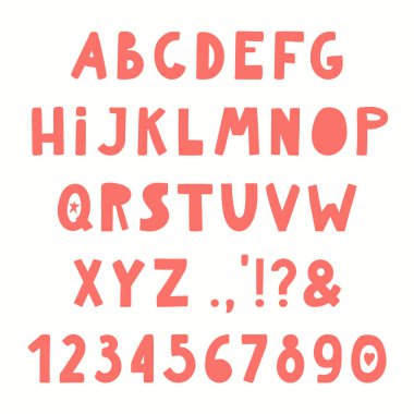 El Latin alfabesi sayılar ve noktalama işaretleri ile çekilmiş. Harfler. Vektör çizim. Tipografik poster tasarım konsepti