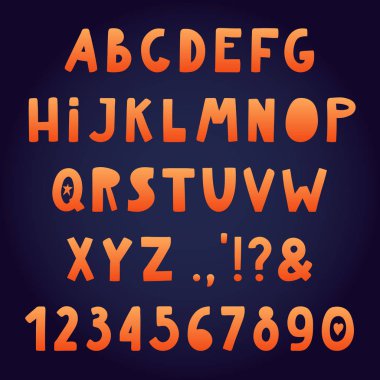 El Latin alfabesi sayılar ve noktalama işaretleri ile çekilmiş. Degrade harfler. Vektör çizim. Tipografik poster tasarım konsepti.