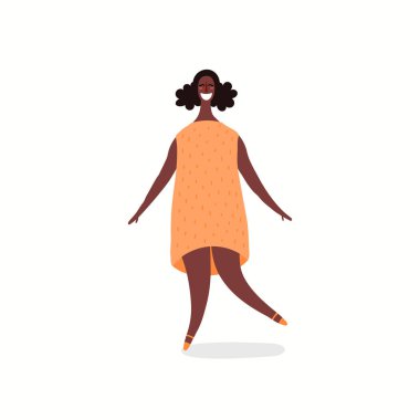 Mutlu bir kadın beyaz arka plan, vektör çizim, feminizm ve kadınlar günü için kavramı üzerinde göl kenarında dans çizilmiş vektör çizim el 