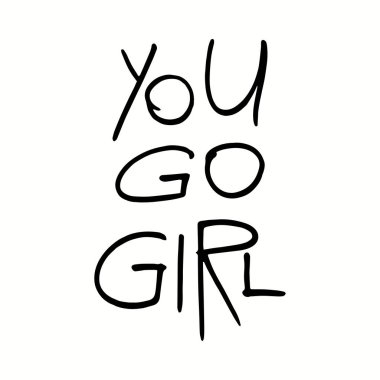 El yazılı yazı alıntı beyaz arka plan, elle çizilmiş vektör çizim, feminizm ve kadınlar günü için kavramı kız Isolated devam 