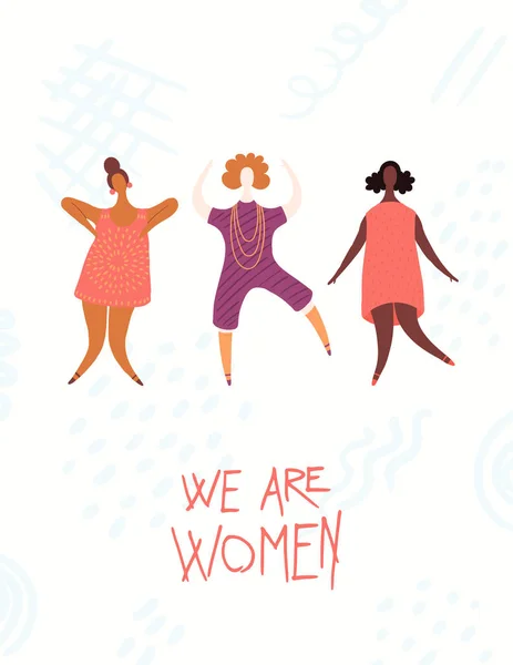 Tarjeta Del Día Las Mujeres Con Cita Somos Mujeres Diversas — Vector de stock