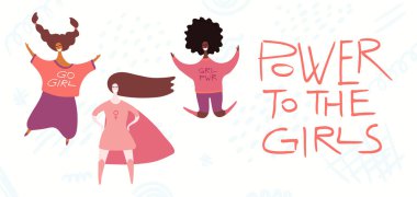 Mutlu kadınlar günü kartı feminizm kavramı ile teklif ve çeşitli kadın, vektör çizim, 