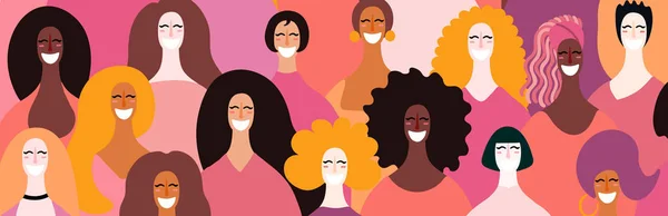 Tarjeta Día Las Mujeres Con Diversas Caras Las Mujeres Ilustración — Archivo Imágenes Vectoriales