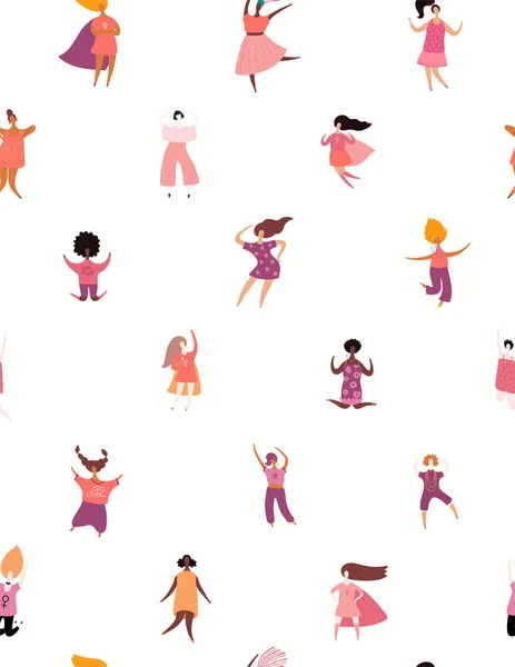 Handgezeichnetes Nahtloses Muster Mit Verschiedenen Frauen Vektorillustration Konzept Für Feminismus — Stockvektor