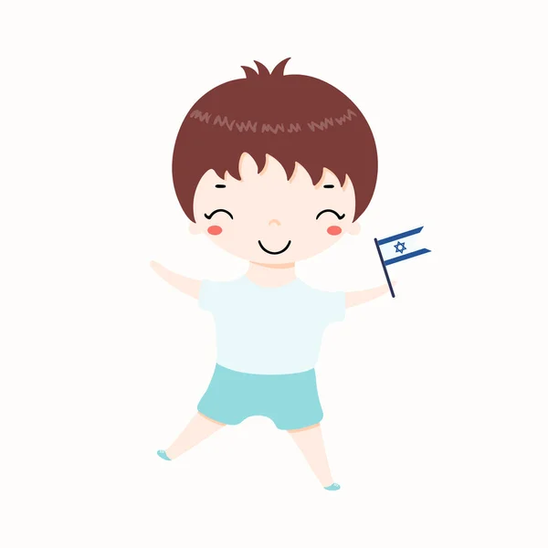 Handritad Vektorillustration Kawaii Pojke Med Israels Flagga Isolerad Vit Bakgrund — Stock vektor