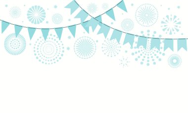 İsrail Bağımsızlık günü arka plan mavi havai fişek ve izole nesneler üzerinde beyaz kiraz kuşu ile konfeti ile. Vektör çizim. Tasarım konsepti, poster için öğe