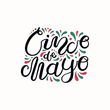 El yazılı teklif Cinco de Mayo beyaz arka plan üzerinde izole Meksika bayrağı renklerde dekoratif elemanları ile yazı. Vektör çizim. Poster için tasarım öğesi