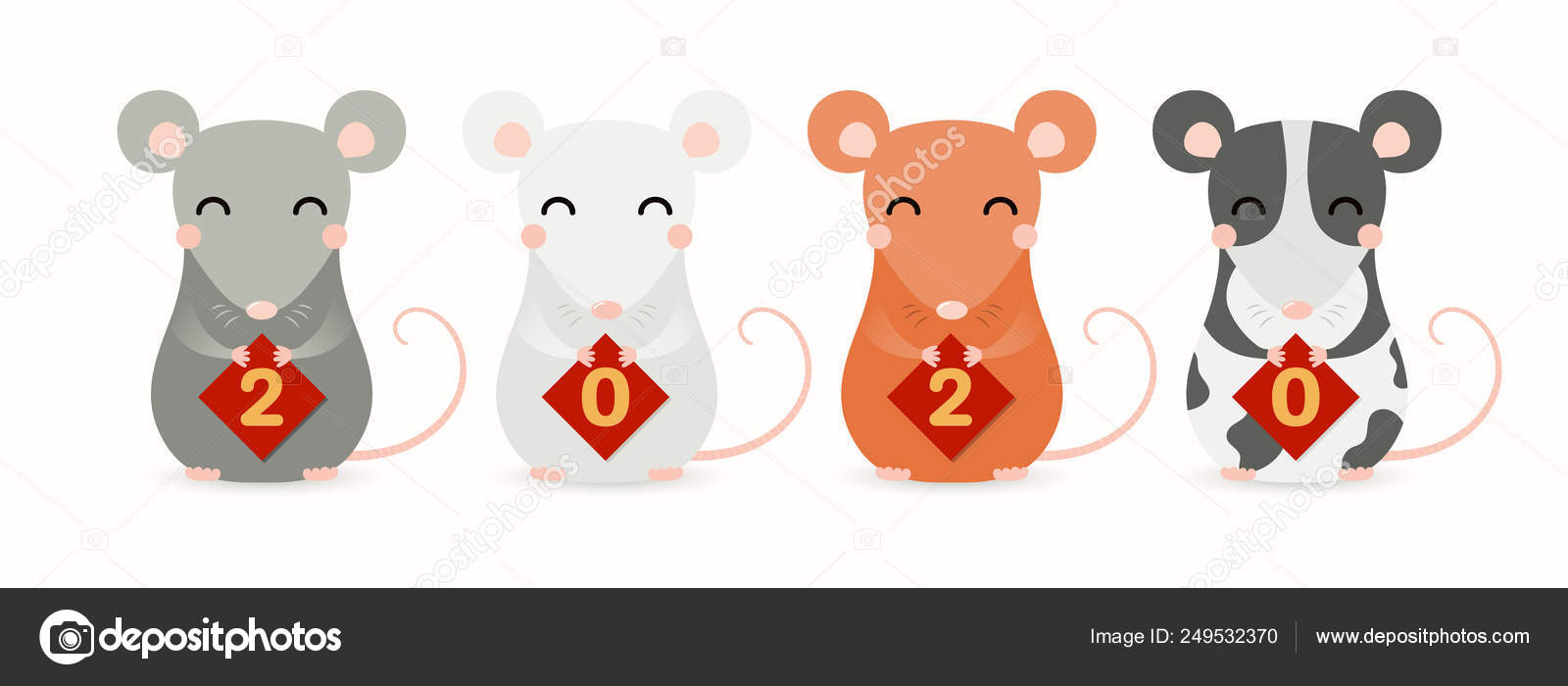 Chinese New Year Greeting Card Cute Little Rats Holding Cards Vector Image By C Maria Skrigan Vector Stock 249532370