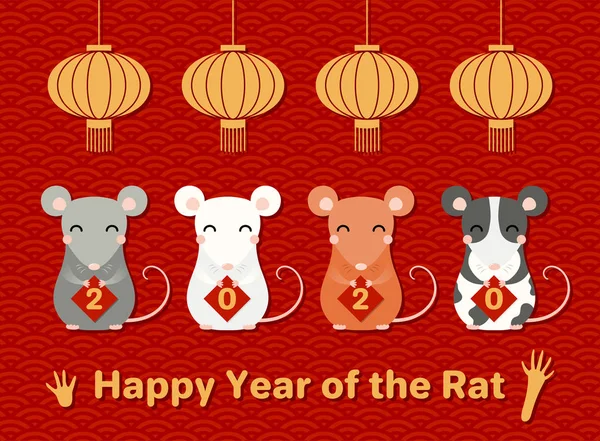 2020 Carte Voeux Nouvel Chinois Avec Des Rats Mignons Tenant — Image vectorielle