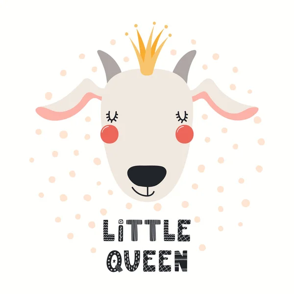 Hand Drawn Vector Illustration Cute Funny Goat Crown Lettering Quote — Stock Vector