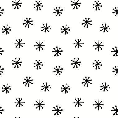 El beyaz arka plan üzerinde siyah kar taneleri ile seamless modeli çekilmiş. Vektör çizim. Çocuk Tekstil baskı için kavram