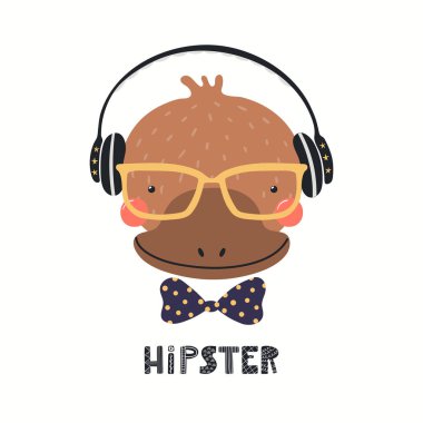 Beyaz arka plan üzerinde Hipster izole alıntı yazı ile gözlüklü şirin hipster platypus çizilmiş vektör çizim ver. İskandinav tarzı düz tasarım. Çocuklar baskı için kavramı.