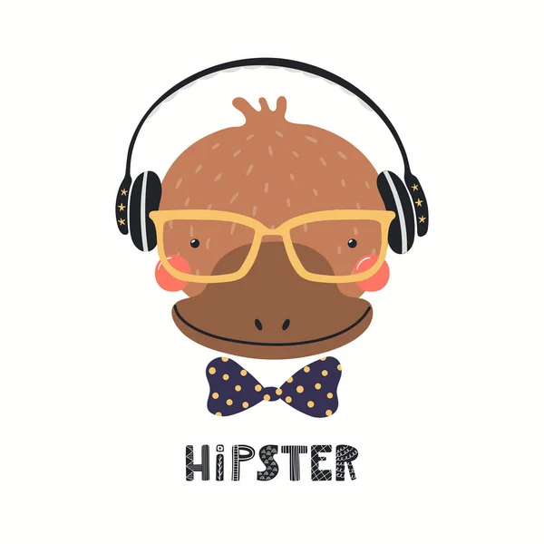 Illustration Vectorielle Dessinée Main Mignon Ornithorynque Hipster Dans Des Lunettes — Image vectorielle