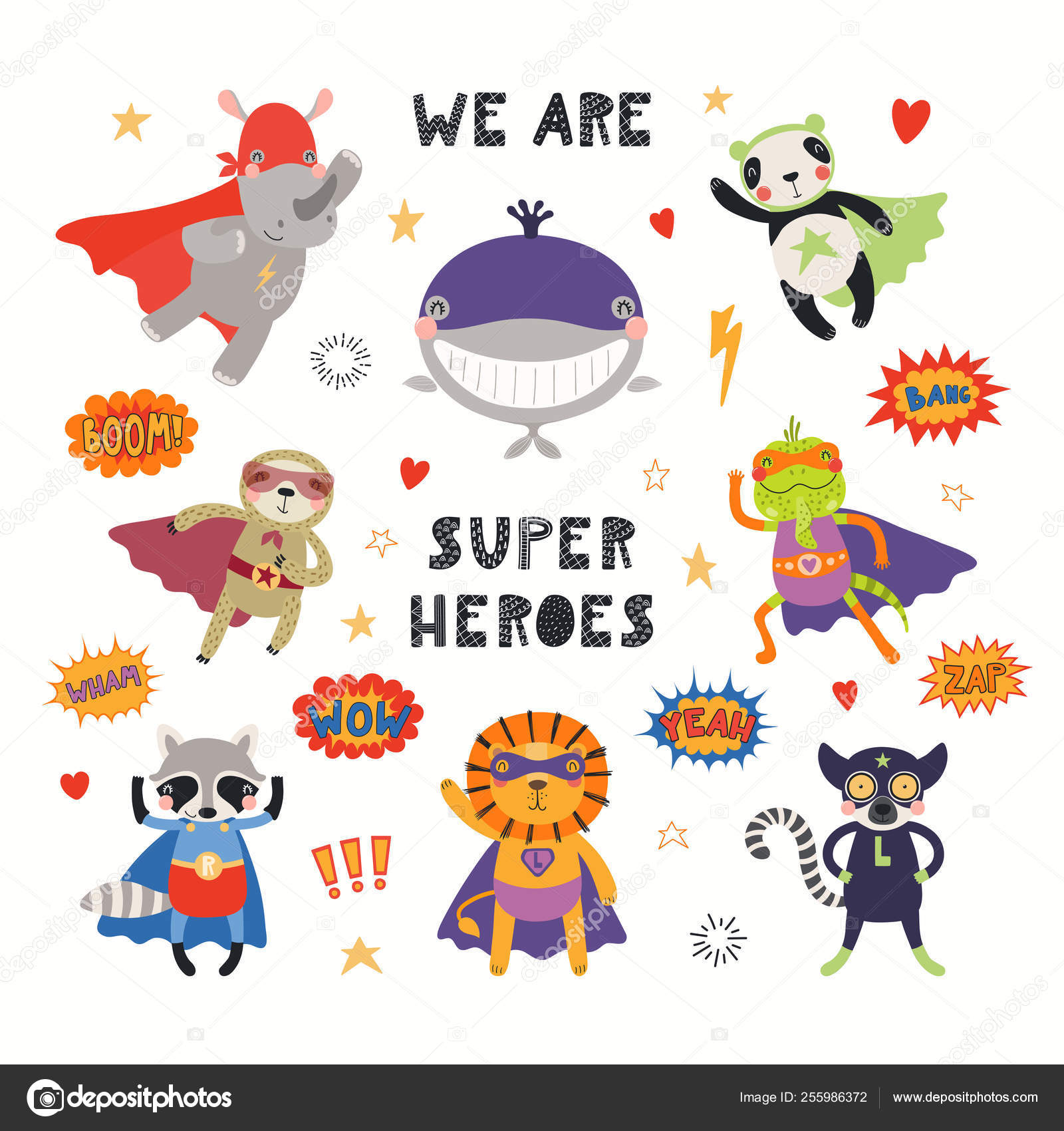 Grande Conjunto Super Heróis Animais Bonitos Com Citação Somos Super Vetor  de ©Maria_Skrigan 255986372, image size:1600x1700