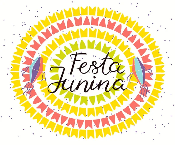 Cartel Festa Junina Con Linternas Banderines Con Confeti Texto Portugués — Archivo Imágenes Vectoriales