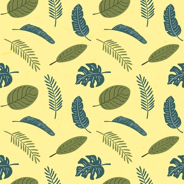 Padrão Floral Sem Costura Desenhado Mão Com Folhas Palma Tropicais —  Vetores de Stock