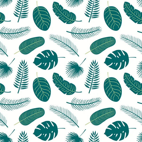 Padrão Vetor Tropical Sem Costura Desenhado Mão Com Folhas Palmeira —  Vetores de Stock
