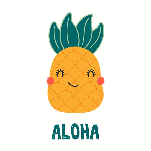 Hand Drawn Vector Illustration Cute Funny Pineapple Quote Aloha Isolated — Stock Vector