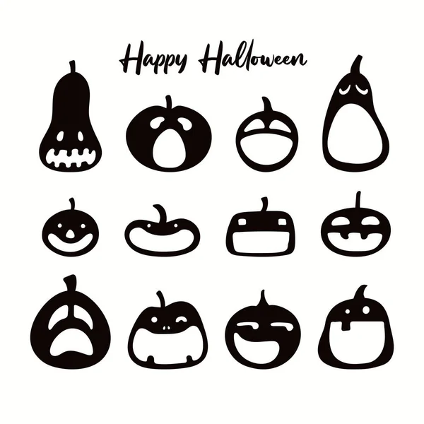 Set Verschiedener Halloween Kürbisse Handgezeichnete Vektorillustration Flachen Stil Gestaltungselement Für — Stockvektor