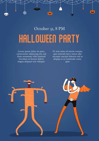 Halloween Affisch Med Dans Människor Kostymer Och Semester Bunting Med — Stock vektor
