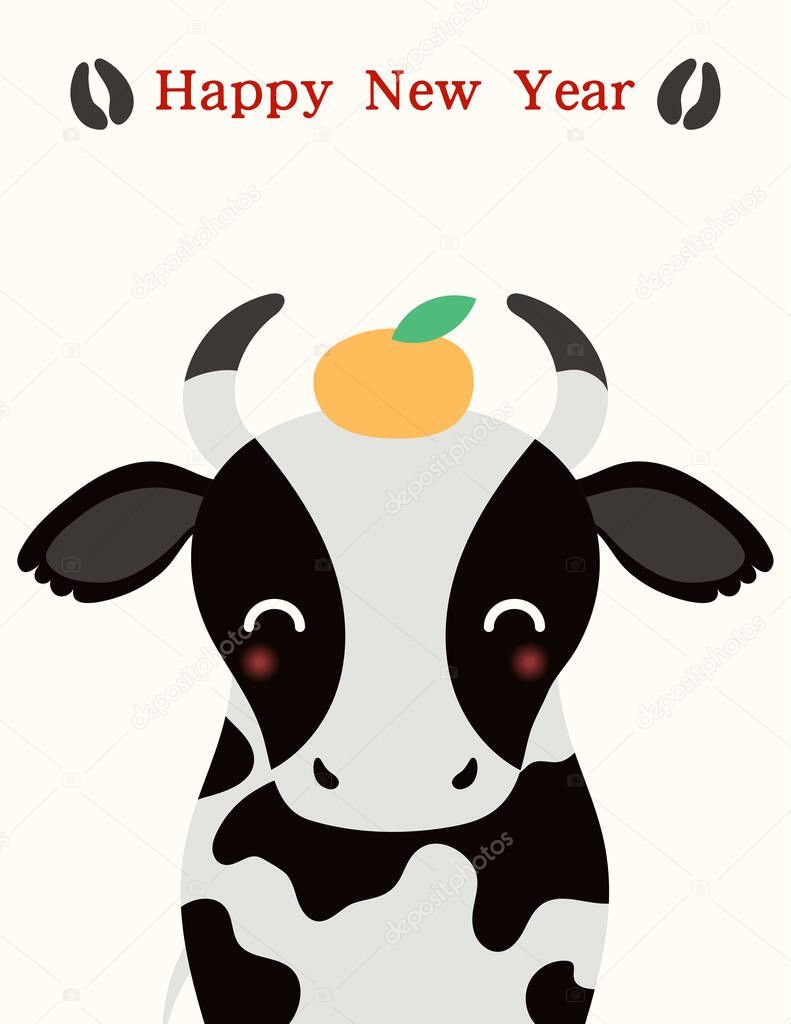 2021 Chinese New Year Vector Illustration With Cute Black And White Ox Mandarin Orange Hoof Prints Typography Isolated On White Background Concept For Holiday Card Premium Vector In Adobe Illustrator Ai