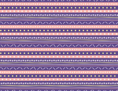Noktalı çizgili ve üçgenli kusursuz geometrik desenler. El çizimi vektör çizimi. İskandinav tarzı düz tasarım. Çocuklar için tekstil baskısı kavramı