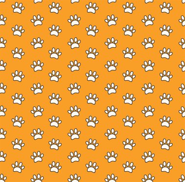 Turuncu arka planda basit köpek pençesi izi. El çizimi vektör çizimi. Moda baskısı için tasarım kavramı 