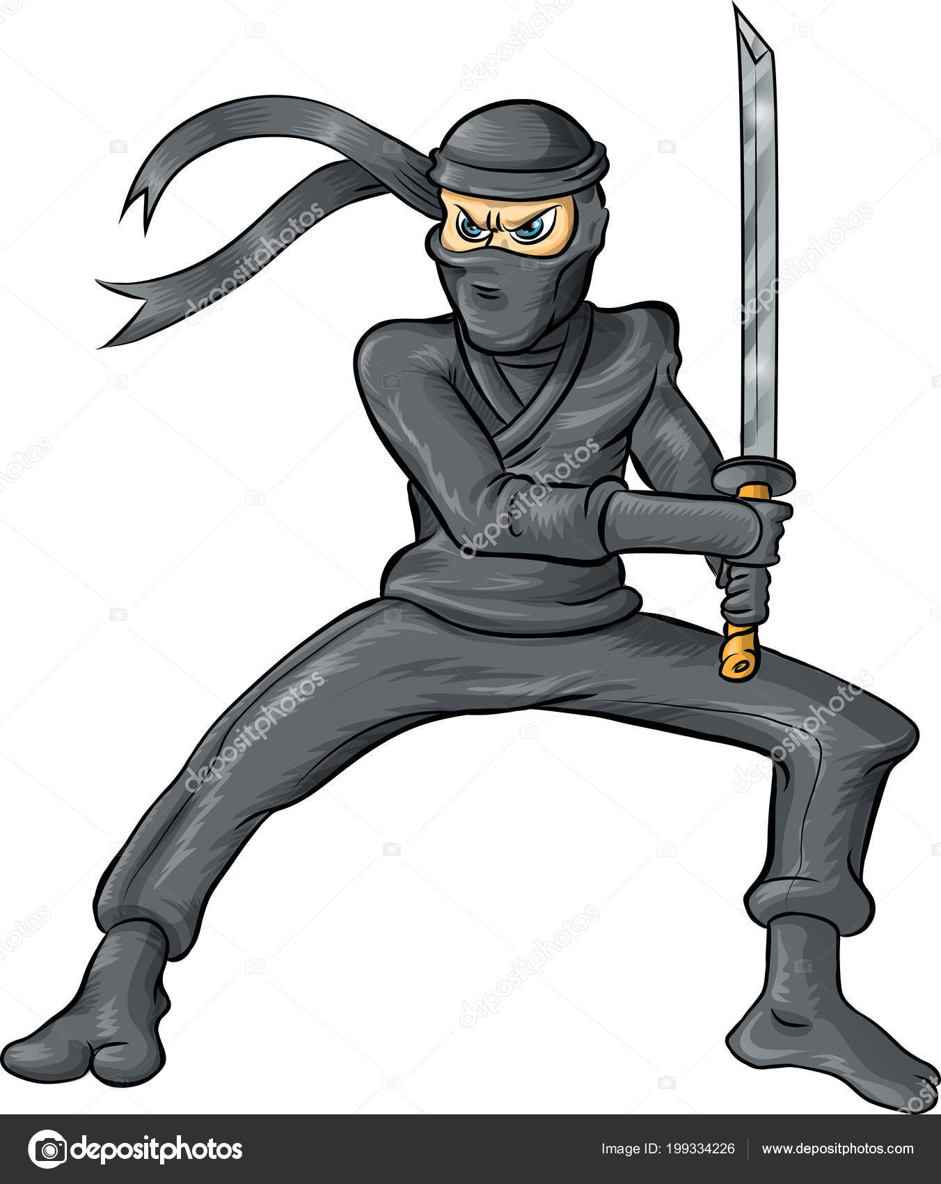 Personagem de desenho animado ninja com espada katana