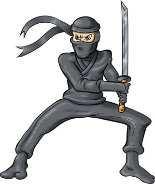 Ninja izole üzerinde beyaz arka plan çizgi film