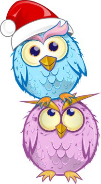 Noel Grup baykuş karikatür izole üzerinde beyaz arka plan