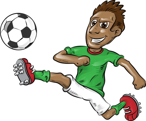 Διασκεδαστικό Ποδόσφαιρο Νιγηριανός Παίκτης Κινουμένων Σχεδίων Που Απομονώνονται Λευκό — Διανυσματικό Αρχείο