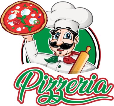 İtalyan Şef amblemi beyaz arka plan üzerinde izole pizza margherita ile