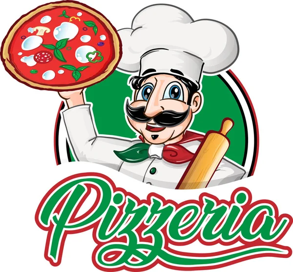 Italiensk Kock Emblem Med Pizza Margherita Isolerad Vit Bakgrund — Stockfoto