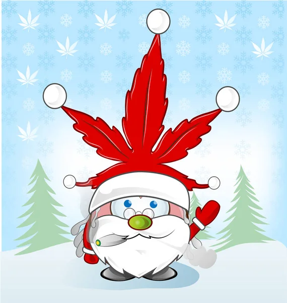 Santa Cluas Chapeau Marijuana Blanc Sur Fond Snoflacks — Image vectorielle