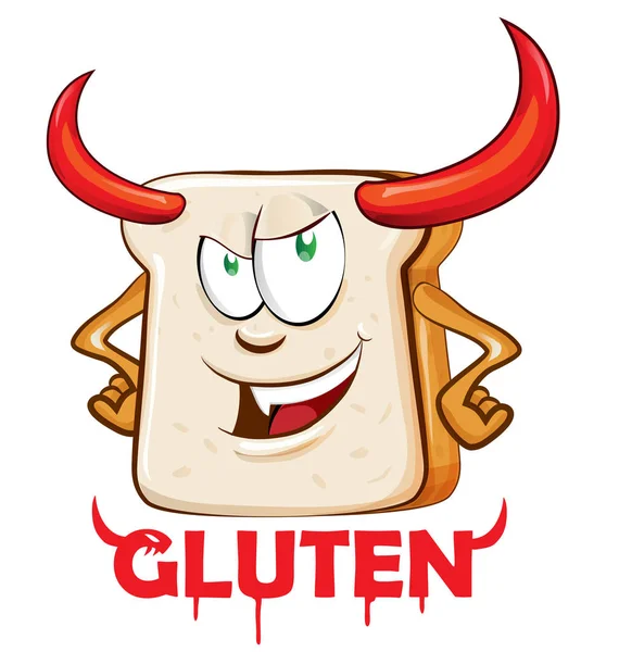 Gluten Evil Mascot Cartoon White Background — Stock Vector