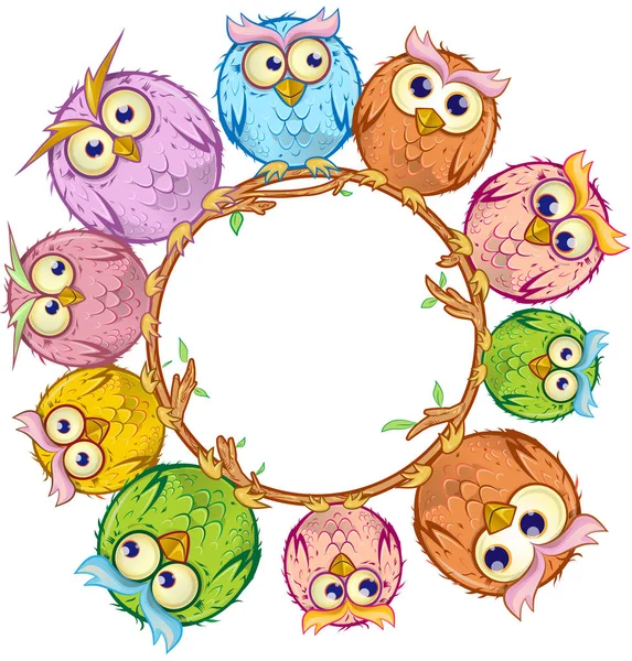 Owls Cartoon White Empty Circle — Stock Vector