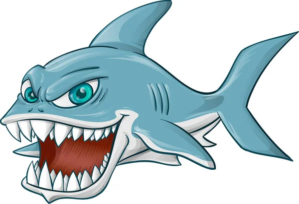 Raivoso Tubarão Mascote Cartoon Fundo Branco —  Vetores de Stock