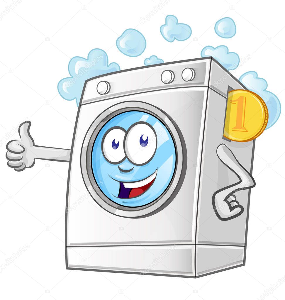 Laundry service cartoon with coins. vector illustrator