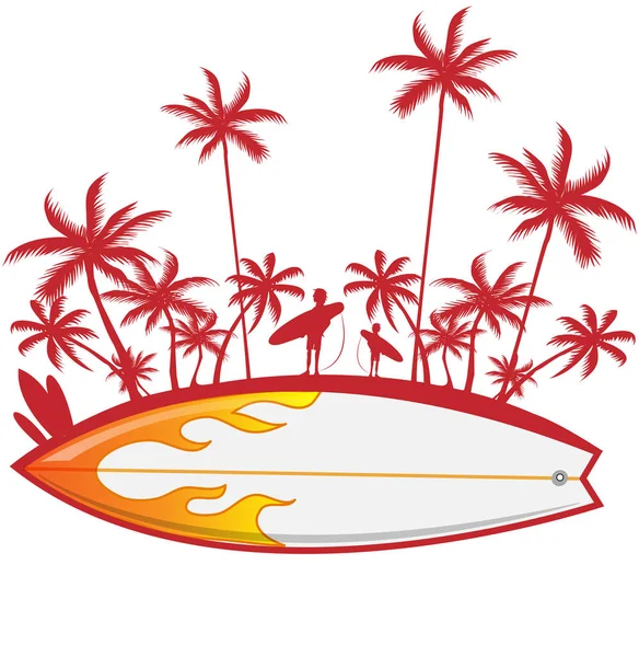 Surfboard Palm Tree Isoalted White Vector Illustration — Stock Vector