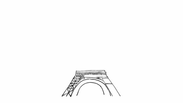 Sketch Animation Eiffel Tower Paris France — Stock Video