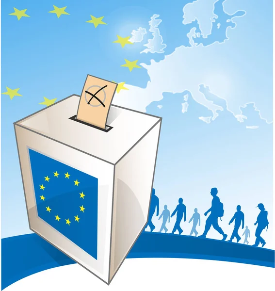 欧洲地图前的投票箱插图 — 图库矢量图片