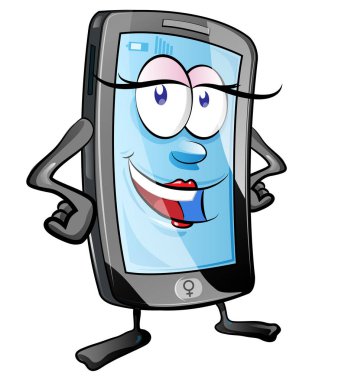  kadın mobil karakter .cartoon illüstrasyon eğlenceli