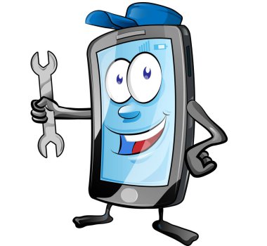 Bir akıllı telefon mobil onarım hizmeti veya mekanik uygulama karikatür Chara